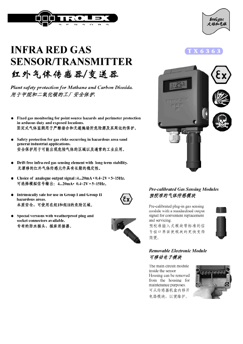 TROLEX紅外氣體流速傳感器/變送器TX6363